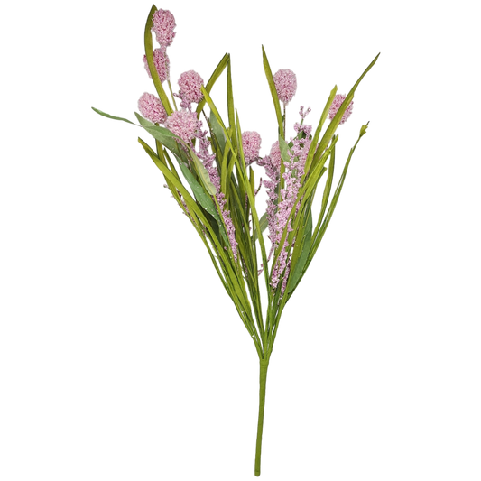 Wildflower pick 20 inch paper-wrapped stem with pink cluster blooms and slender green leaves on Tampa Home & Garden Store