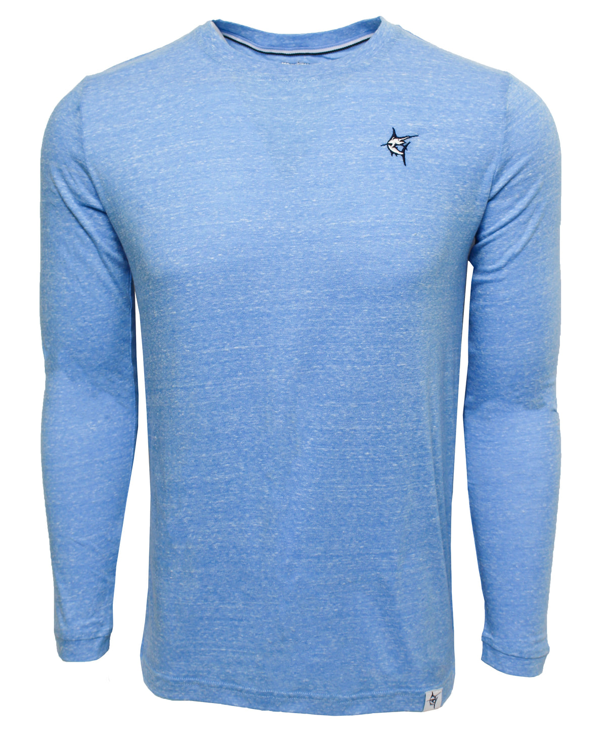 Oasis LS Tee long sleeve shirt by White Water Life in heather blue with small chest logo on Tampa Home & Garden Store