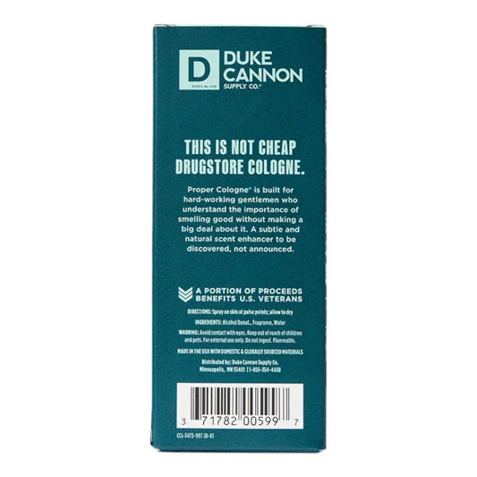 Sea Wolf Proper Cologne by Duke Cannon; teal back-of-box with bold white lettering on Tampa Home & Garden Store