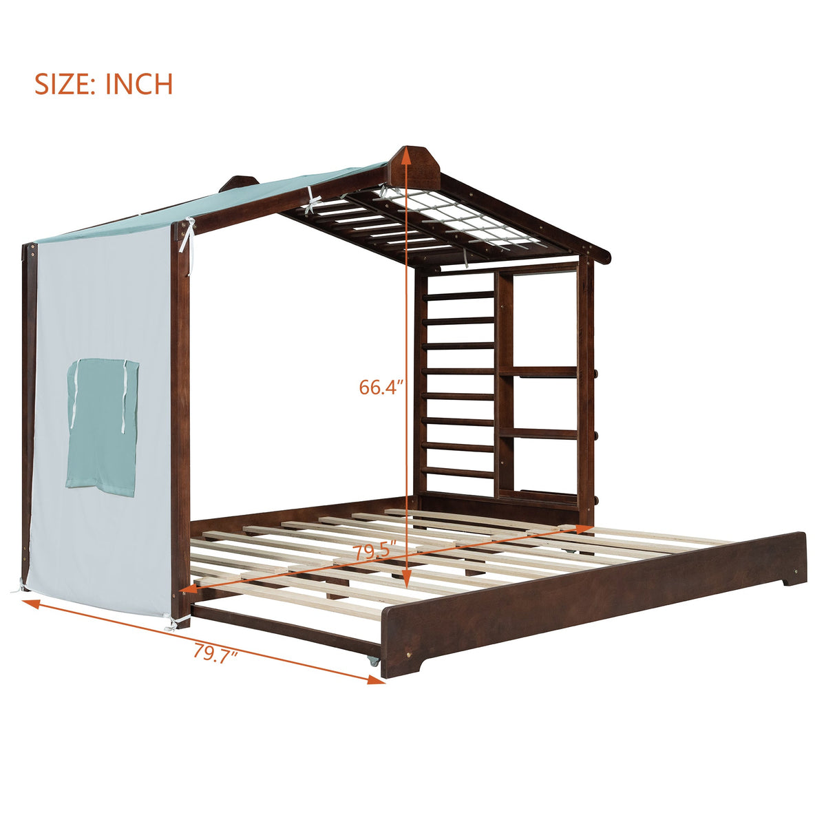 HouseOfZazla twin size house bed with trundle and side shelves in espresso wood finish on Tampa Home & Garden Store