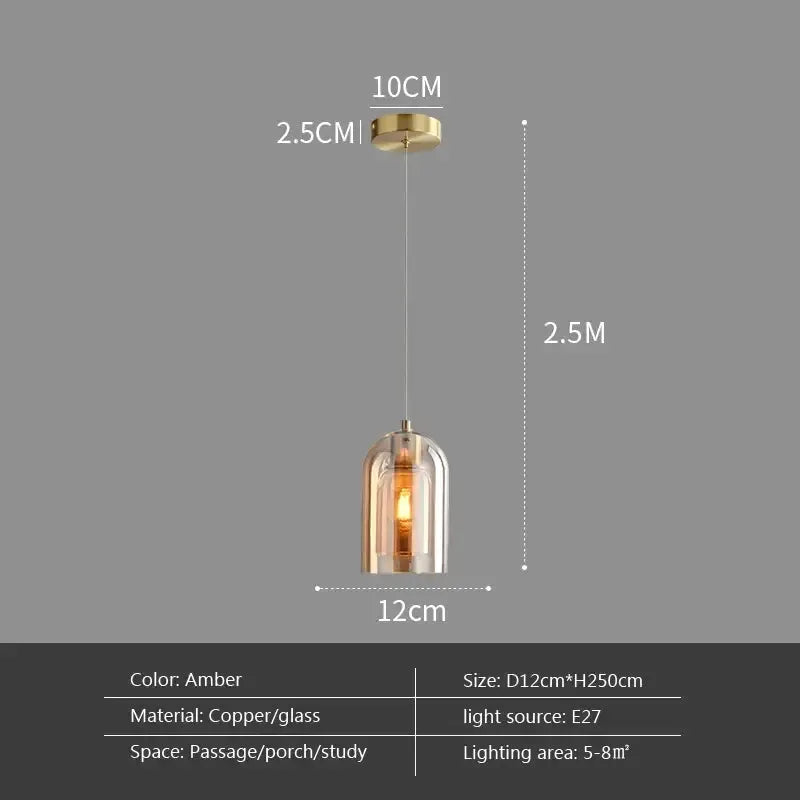 Luxury amber glass pendant light by Decorbites, copper frame, 12 cm dia, 2.5 m cord on Tampa Home & Garden Store