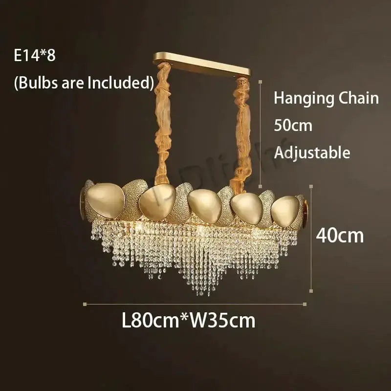 Luxury gold crystal LED ceiling chandelier with gold petals and crystal fringe, 80x35 cm on Tampa Home & Garden Store
