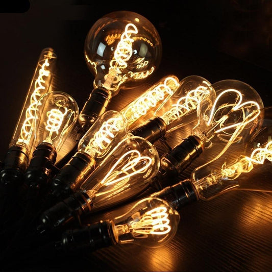 Stevvex ST50DE2874RGE vintage LED Edison bulbs with warm amber filaments and heart coils on Tampa Home & Garden Store