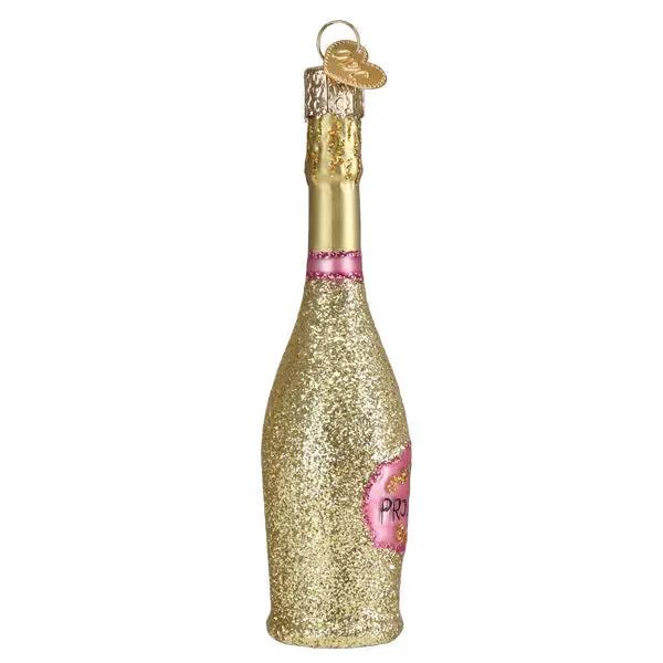 Prosecco bottle ornament glitter gold with label hanging cap by The Country Christmas Loft on Tampa Home & Garden Store