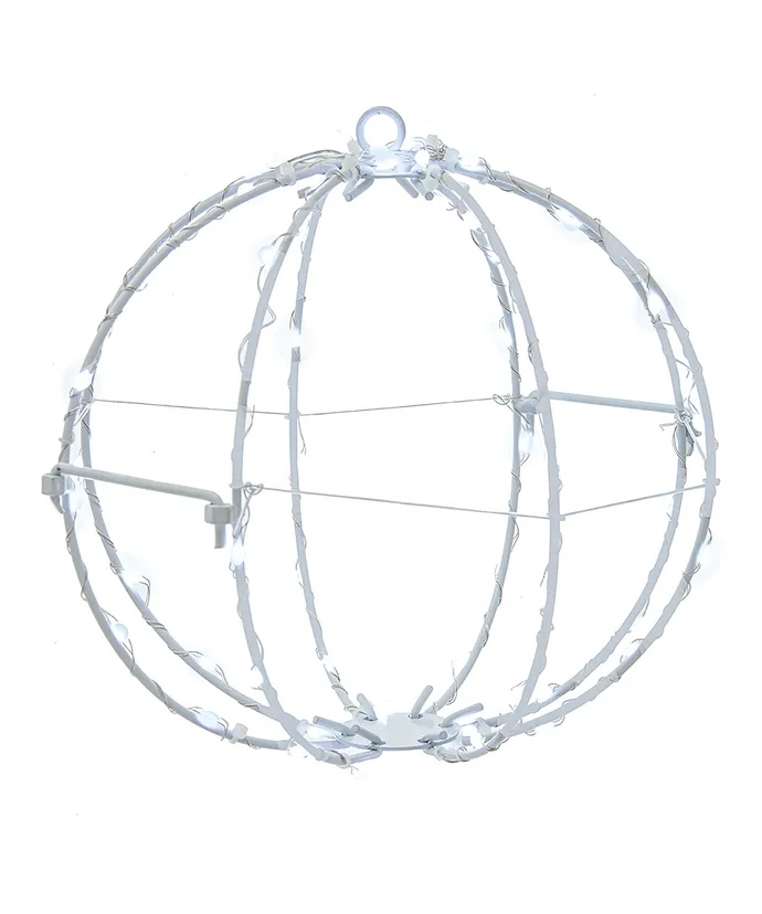 Cool White LED Foldable Metal Sphere 6 Inch white metal ornament with ring frame on Tampa Home & Garden Store