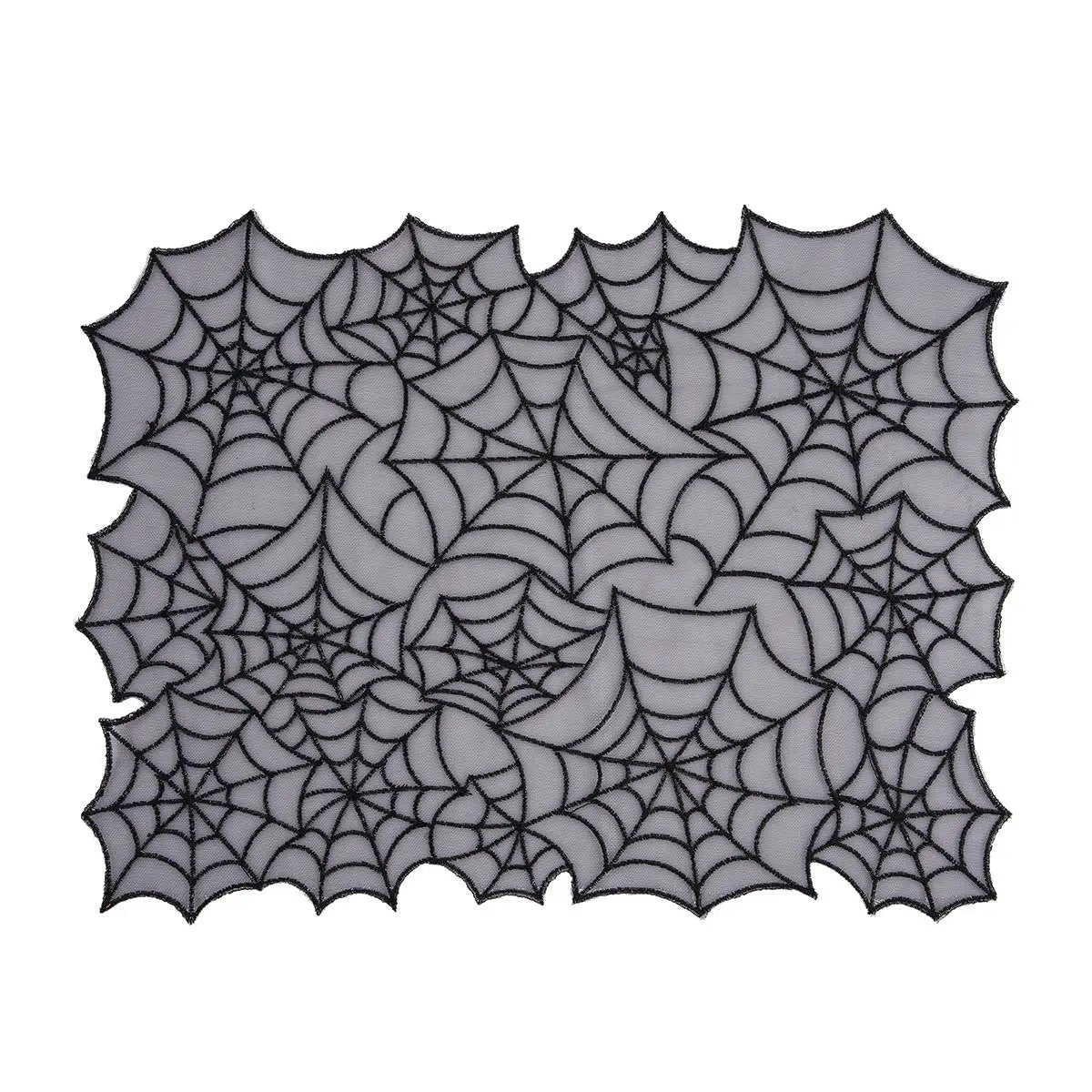 Embroidered Spider Web Table Runner charcoal gray with black embroidery for Halloween on Tampa Home & Garden Store