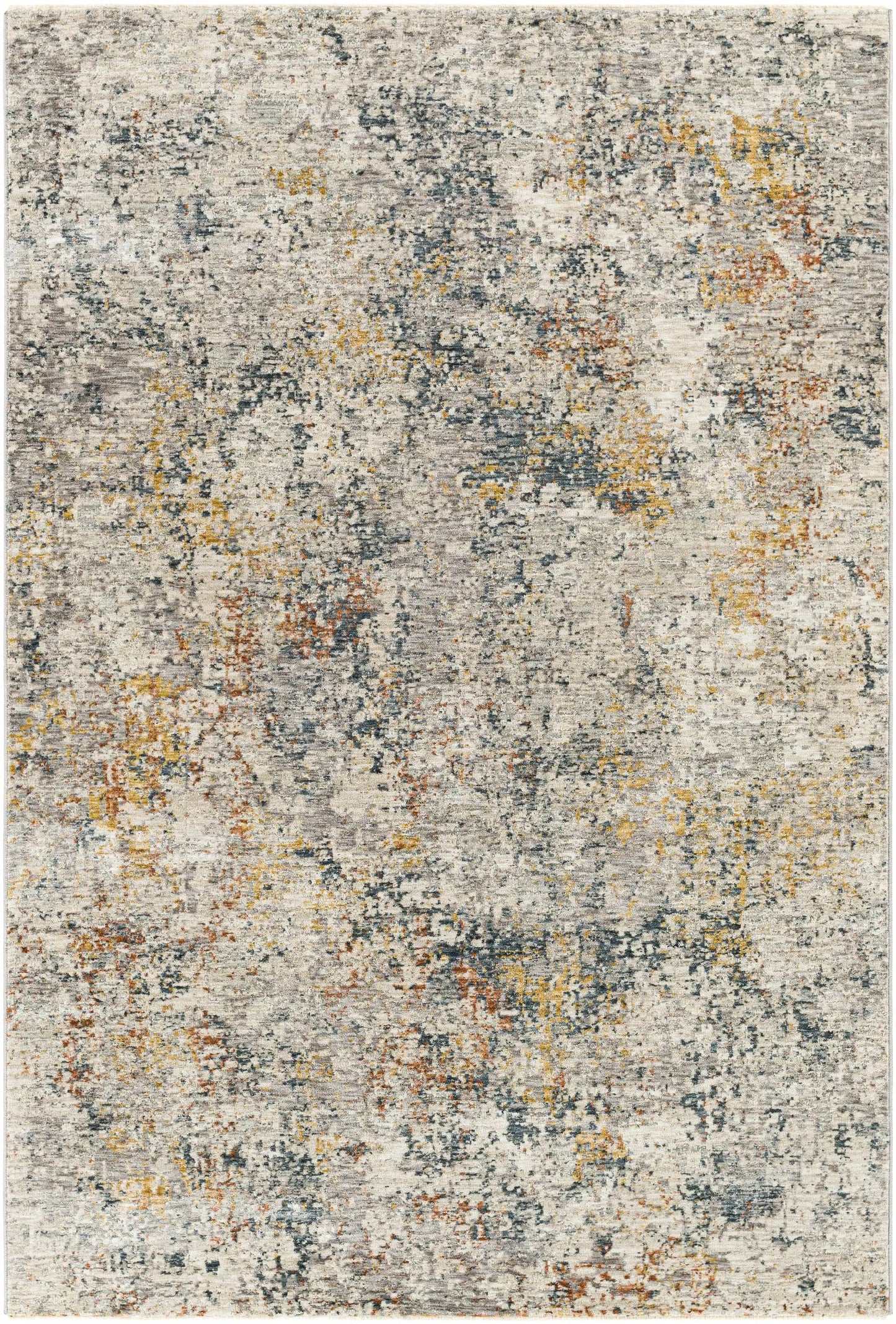 Lydney Luxe Rug in tan, light gray, navy with abstract distressed pattern by Boutique Rugs on Tampa Home & Garden Store