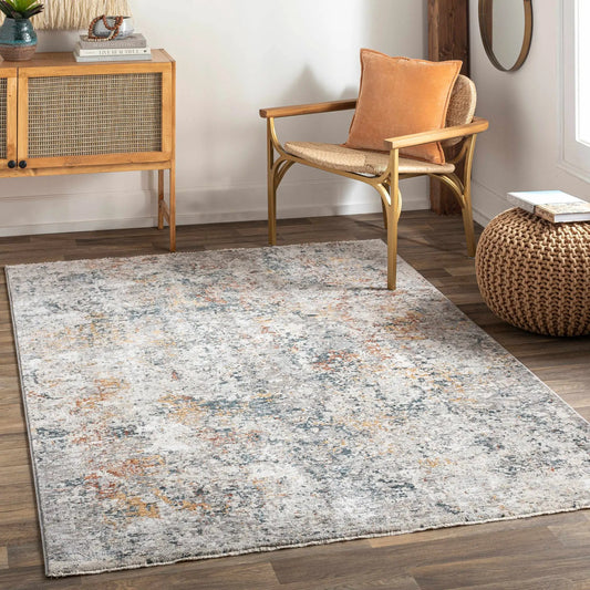 Lydney Luxe Rug in Tan Light Gray Navy with abstract distressed pattern Boutique Rugs on Tampa Home & Garden Store