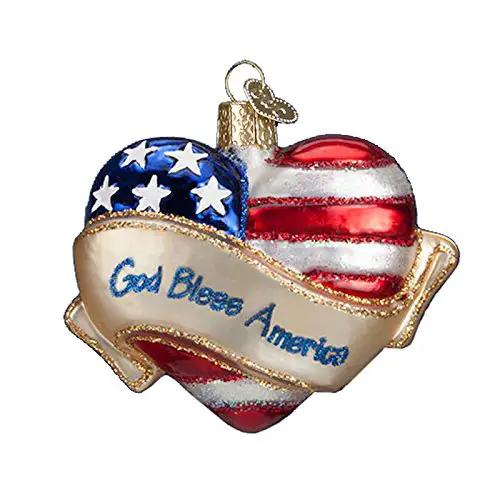 God Bless America Heart Ornament, flag motif on a glass heart by The Country Christmas Loft on Tampa Home & Garden Store