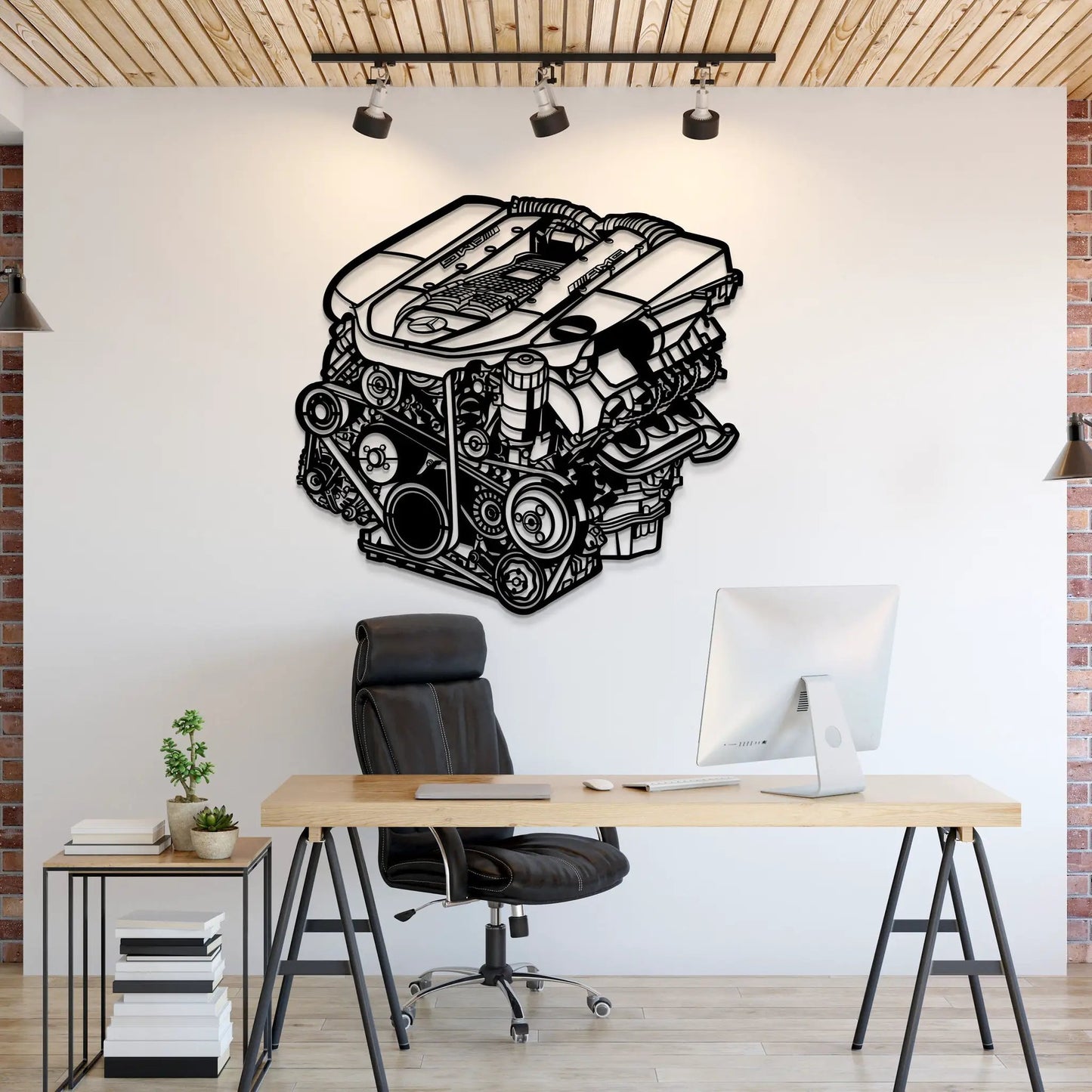 M113 5.4L V8 AMG metal engine block wall art in black line-art by Modello Turbo on Tampa Home & Garden Store