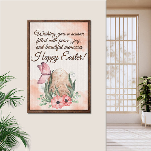 Easter Wishes Sign canvas by Tailored Canvases, framed wood peach watercolor florals on Tampa Home & Garden Store