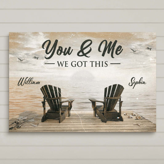 Canvas sign You & Me We Got This wood backdrop and William & Sophia Tailored Canvases on Tampa Home & Garden Store
