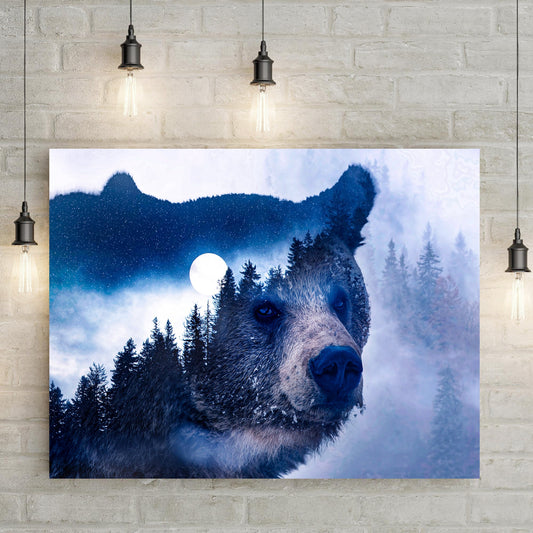 Animals Forest Bear Illustration Canvas Wall Art II blue night forest bear Tailored Canvases on Tampa Home & Garden Store