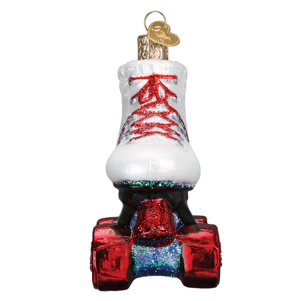 Classic Roller Skate Ornament white roller skate with red laces on red wheels, glass finish on Tampa Home & Garden Store