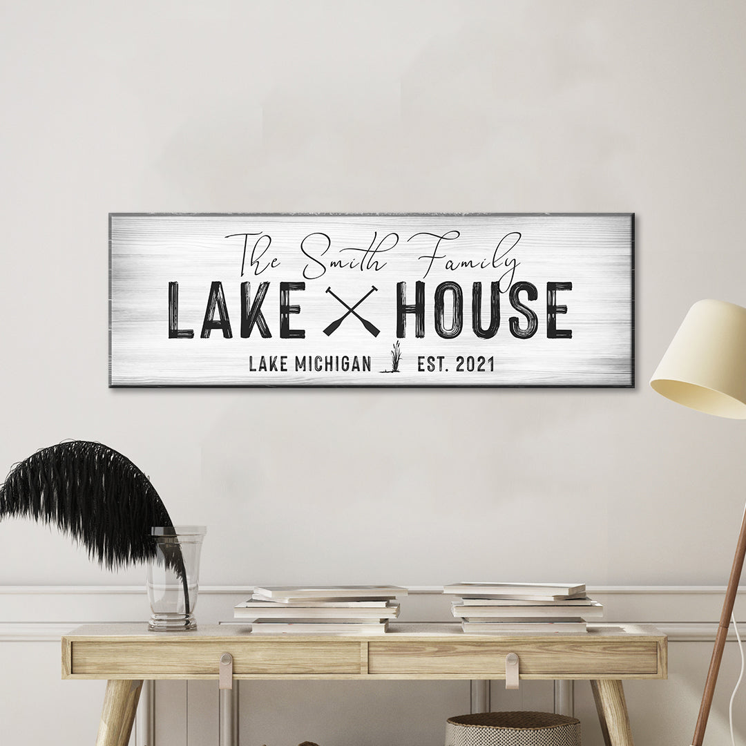 Canvas sign The Smith Family LAKE X HOUSE Lake Michigan EST 2021 on Tampa Home & Garden Store
