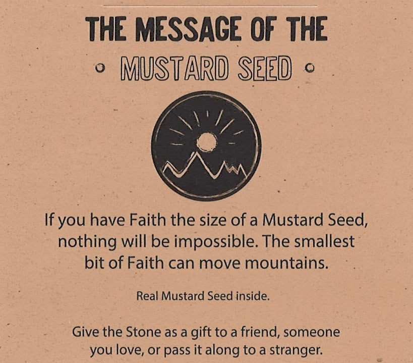 Mustard Seed Faith Stone charm with crystal setting and mountain sun emblem on Tampa Home & Garden Store