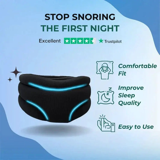 Anti Snoring Neck Pillow by Moktan Sabai, black travel pillow with blue glow accents on Tampa Home & Garden Store