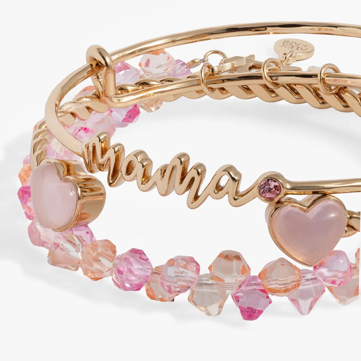 Mama pink beaded bangles set of 3 by Alex and Ani with rose-gold tone and crystals on Tampa Home & Garden Store