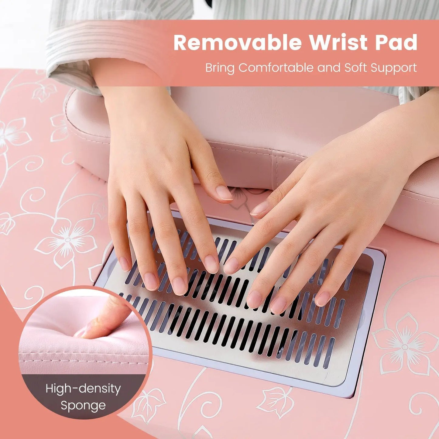Pink manicure nail table with bendable USB LED lamp and vented stainless steel tray DirectDeals on Tampa Home & Garden Store