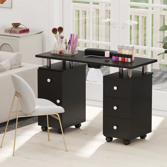 Two black manicure tables with electric dust collectors, rolling drawers on Tampa Home & Garden Store
