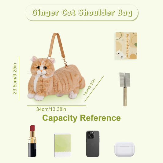 Sac en forme de chat roux – Sac à bandoulière en peluche pour les amoureux des chats
