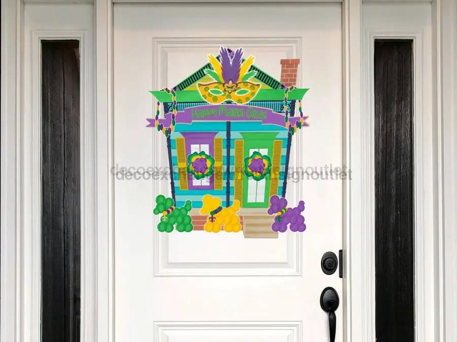 Wood Mardi Gras Louisiana wreath door sign by DecoExchange, colorful house design on Tampa Home & Garden Store