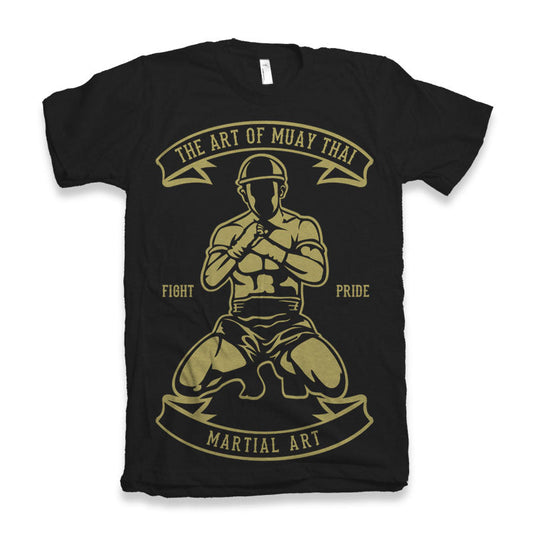 T-shirt black bamboo viscose/organic cotton with gold Muay Thai fighter print Spun Bamboo on Tampa Home & Garden Store