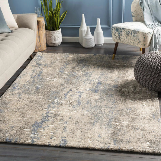 Matewan Thick Luxe Rug in Ivory and Denim from Boutique Rugs, plush textured living rug on Tampa Home & Garden Store