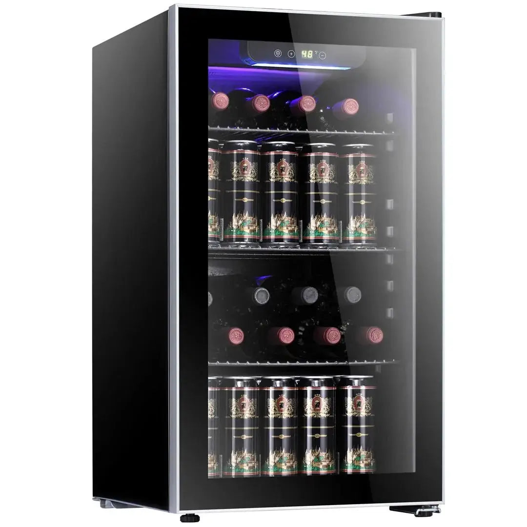 Matte beverage refrigerator W58128H by Kismile, glass-door wine fridge with LED interior on Tampa Home & Garden Store