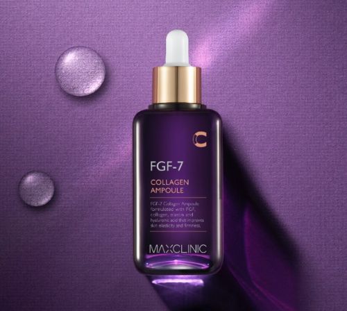 MAXCLINIC FGF-7 Collagen Ampoule bottle in deep purple glass with dropper, face serum on Tampa Home & Garden Store