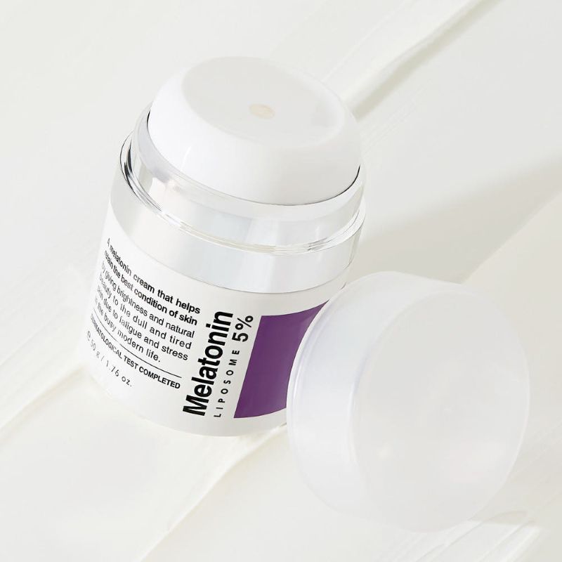 Melatonin Liposome 5% cream bottle with white pump and purple label Seoulia 50g on Tampa Home & Garden Store
