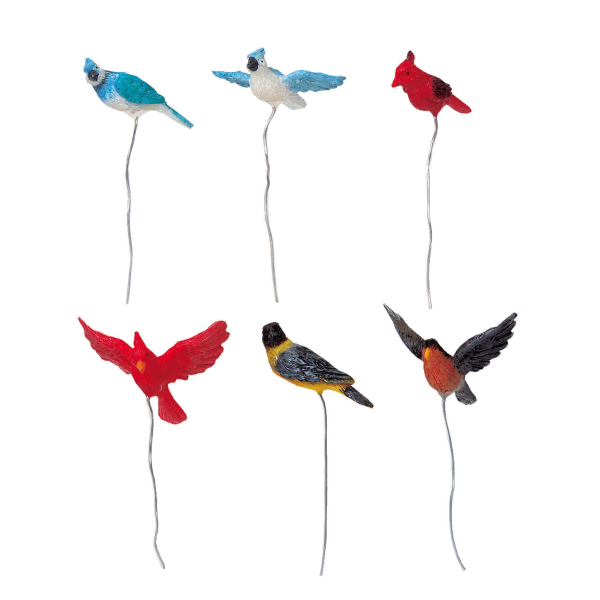 Assorted Birds of Joy 6 resin ornaments on wires in blue red by The Country Christmas Loft on Tampa Home & Garden Store