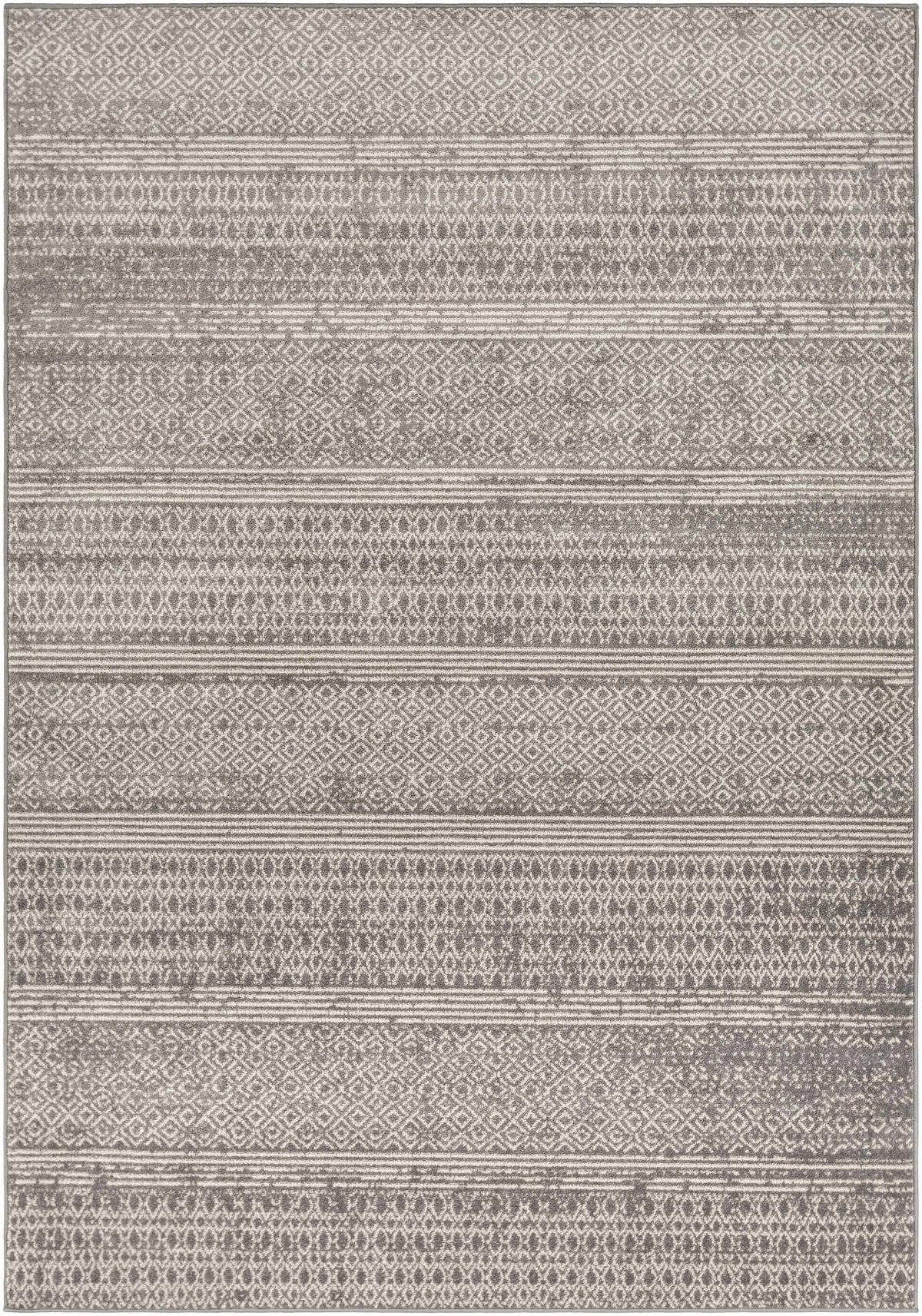 Mckinney Area Rug by Boutique Rugs in taupe-gray with geometric diamonds and stripe bands on Tampa Home & Garden Store