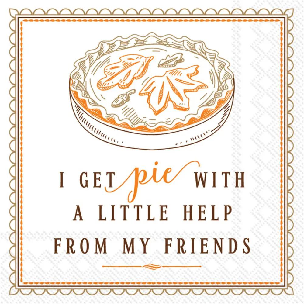 I Get Pie Cocktail Napkins With Friends white napkin orange pie motif on Tampa Home & Garden Store