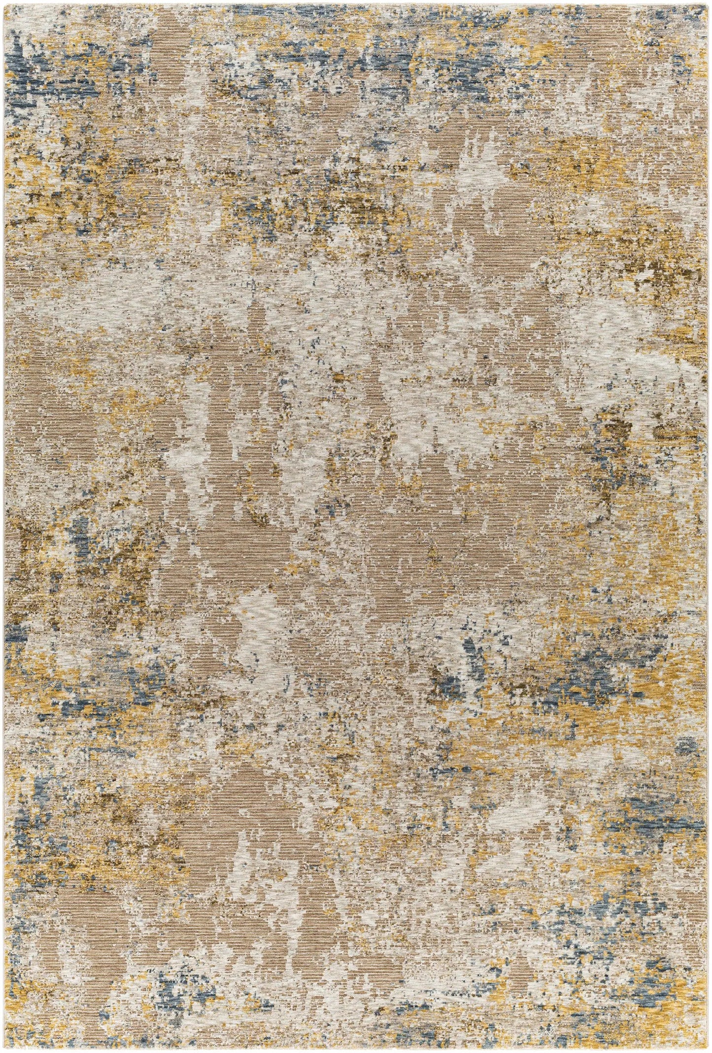 Meads Abstract Mustard Luxe Rug in beige, mustard and blue abstract pattern Boutique Rugs on Tampa Home & Garden Store