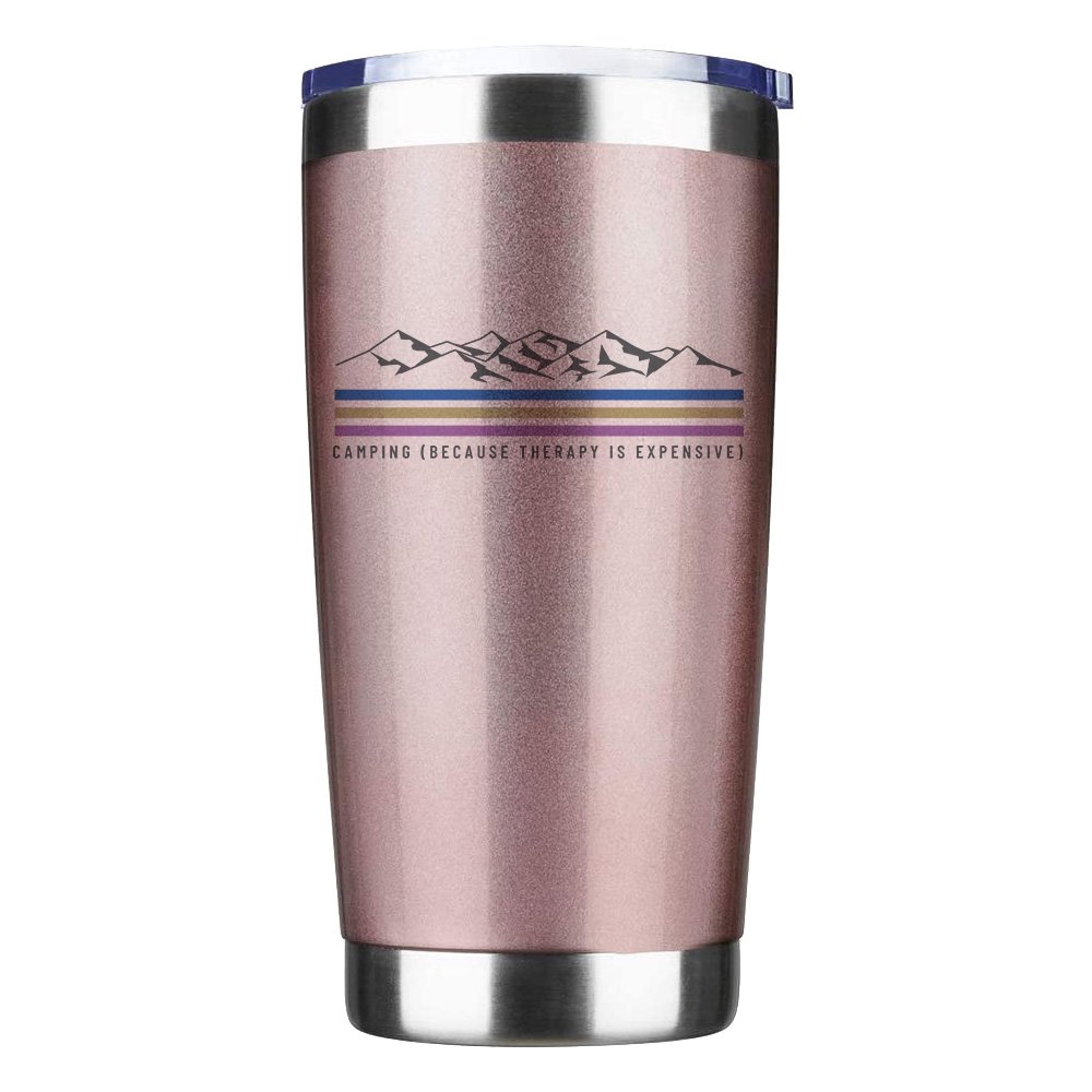 Camping Lines 20oz Tumbler insulated rose gold with mountain motif Outdoorzees on Tampa Home & Garden Store