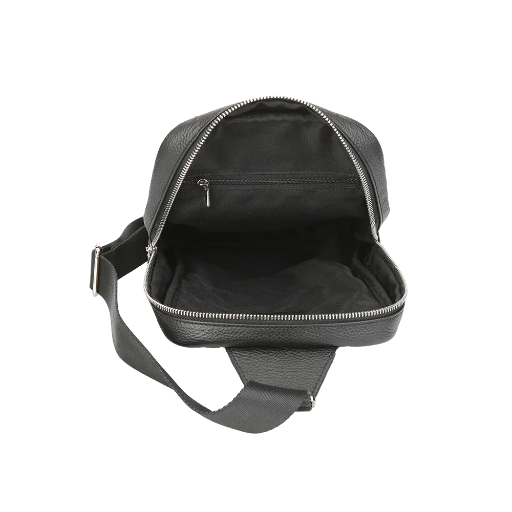 Black Pebbled Full-Grain Leather Sling Bag for Men – Crossbody Travel & Everyday Carry