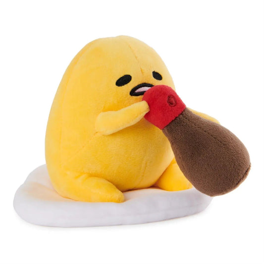 Gudetama plush on egg-white base with brown soy sauce bottle accessory on Tampa Home & Garden Store