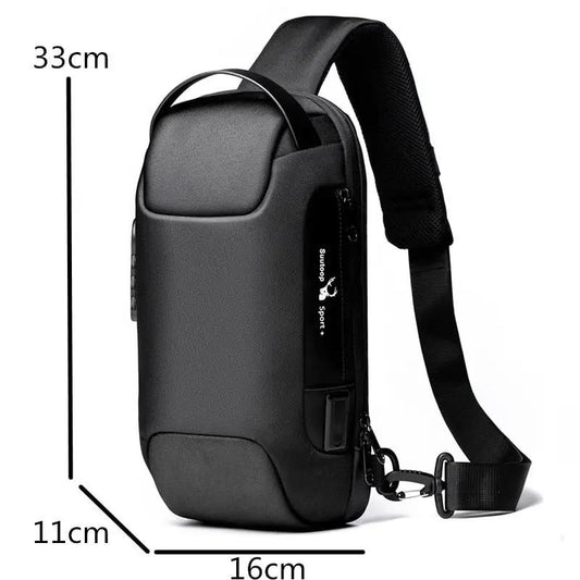 Men's Waterproof USB Crossbody Bag Anti-Theft, black VIP crossbody with USB port on Tampa Home & Garden Store