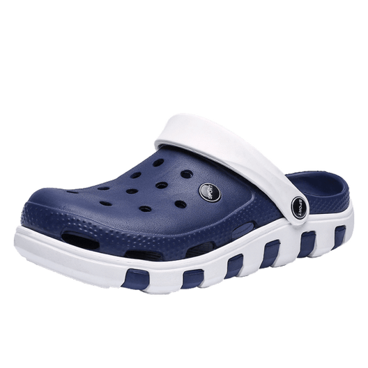 Garden clogs Stevvex navy rubber with white strap unisex indoor outdoor footwear on Tampa Home & Garden Store