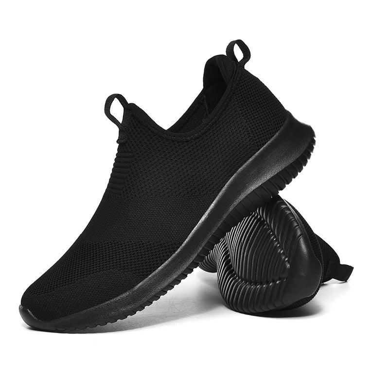 Men's sneakers Stevvex slip-on black knit mesh breathable casual athletic shoes pair on Tampa Home & Garden Store