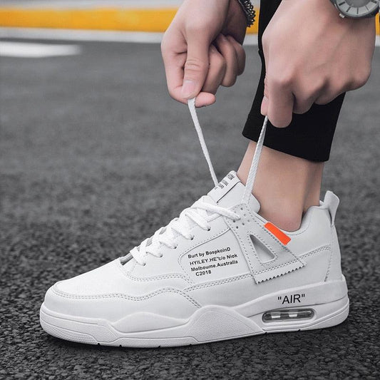 Men's white leather sneakers with air-cushion sole and orange accent, Stevvex on Tampa Home & Garden Store