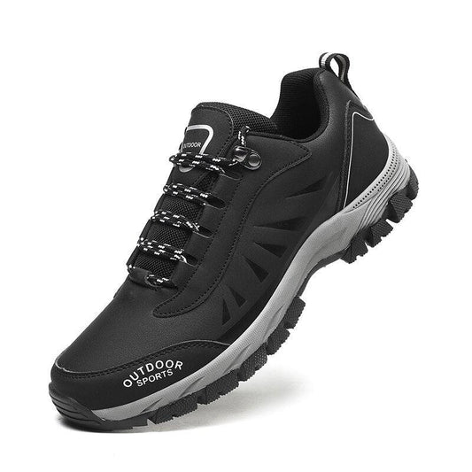 Mens hiking boots Stevvex black waterproof ankle-high shoes with rugged non-slip outsole on Tampa Home & Garden Store