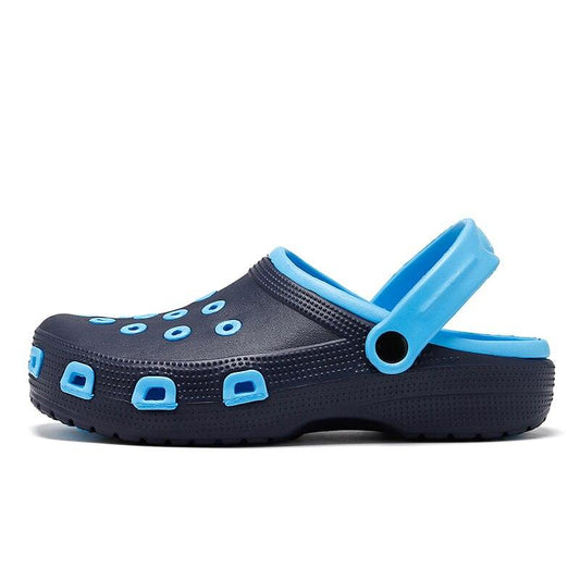 Mens Sandals Stevvex navy blue clogs with light blue strap and dotted ventilation holes on Tampa Home & Garden Store