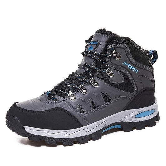 Stevvex mens winter waterproof leather hiking boots gray black rugged outsole on Tampa Home & Garden Store