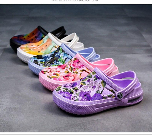 Garden sandals Stevvex unisex rubber clogs floral prints multi-color air cushion slip-ons on Tampa Home & Garden Store