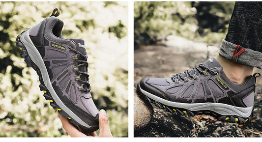 Stevvex travel shoes gray-black, non-slip, wear-resistant athletic outdoor sneakers in two views on Tampa Home & Garden Store