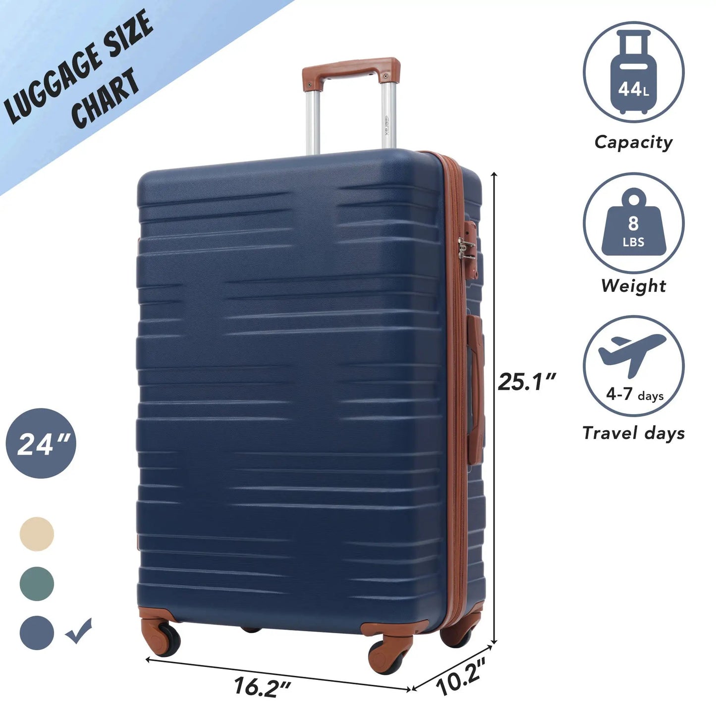 Blue and brown ABS hardside carry-on luggage with TSA lock and telescoping handle on Tampa Home & Garden Store