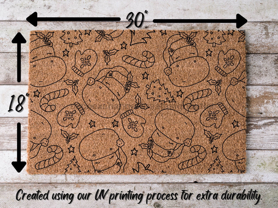 Felpudo navideño con forma de hipopótamo | Decoración de invierno | Felpudo de bienvenida | Felpudo festivo | Decoración de invierno | Regalo de Navidad