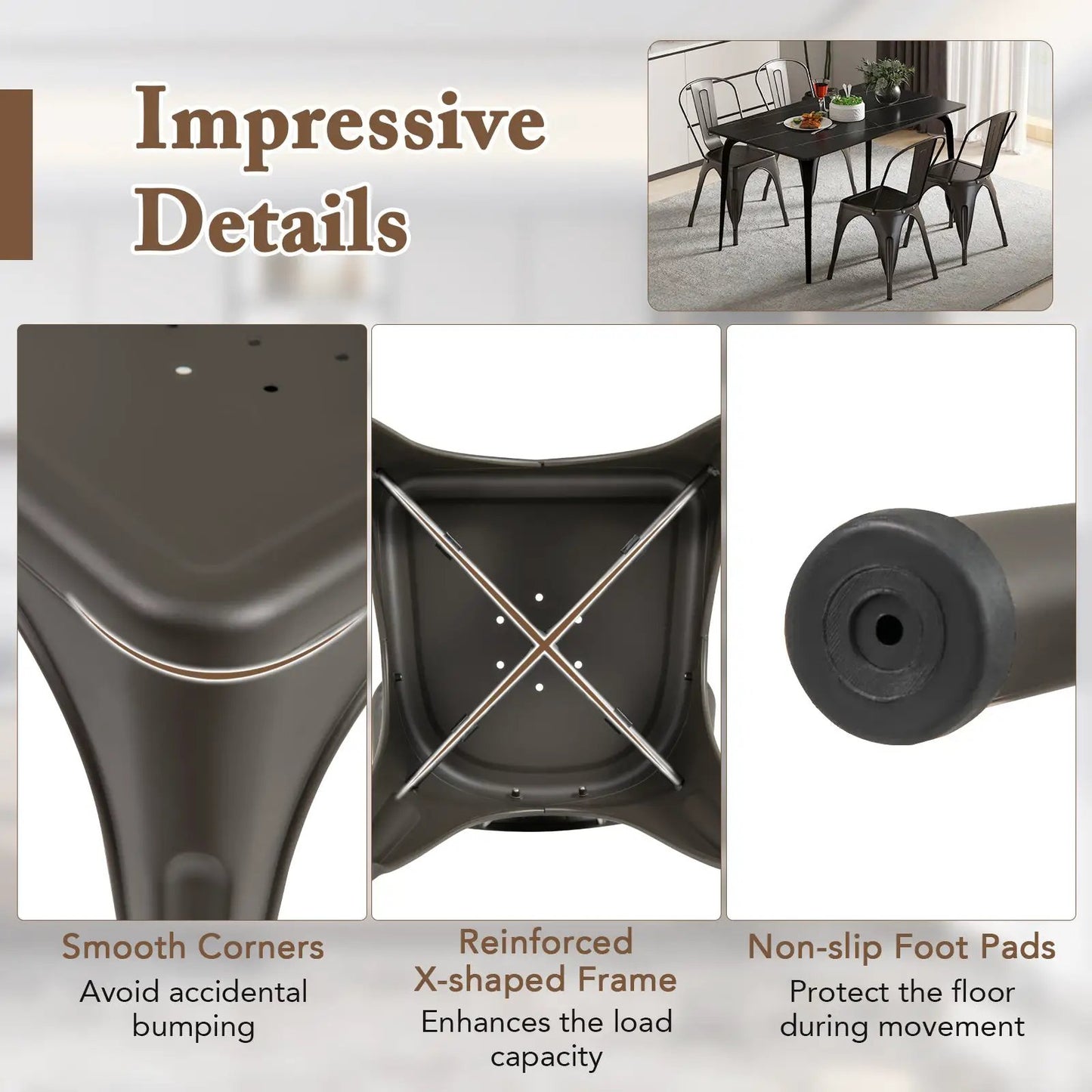 Metal Dining Chairs Set of 4 with Backrest in black metal frames for dining room DirectDeals on Tampa Home & Garden Store